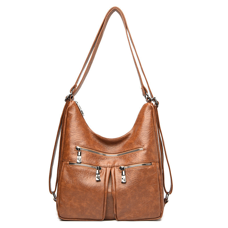 Large plain shoulder bag with washed sheepskin pattern