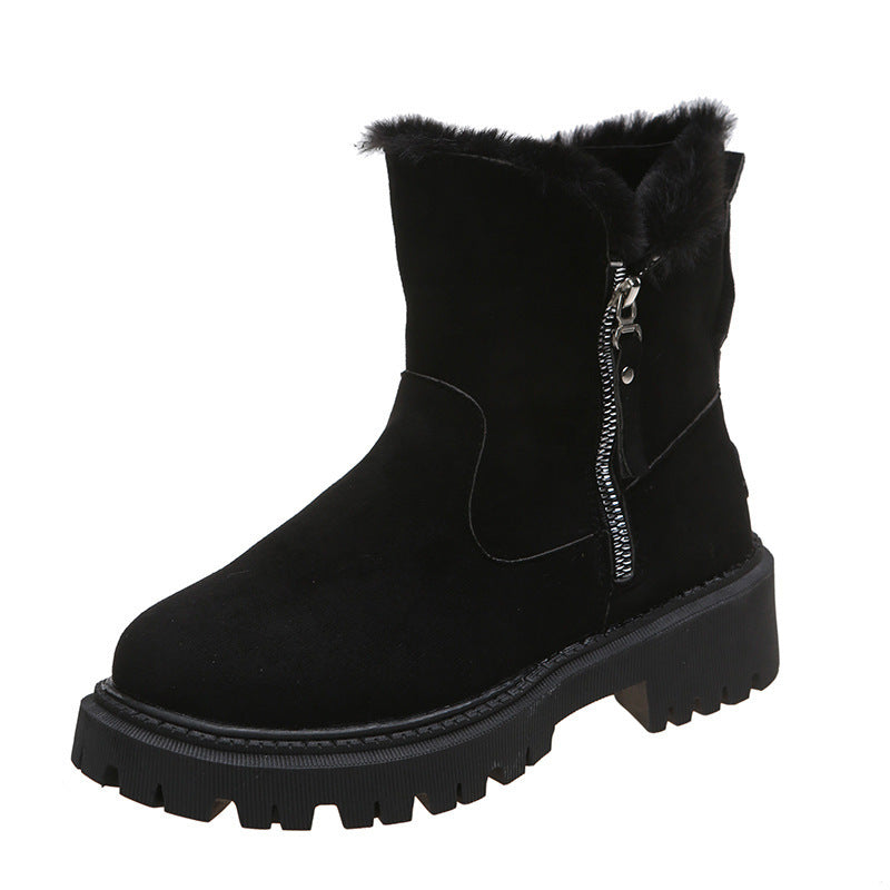 Nouvelles bottes de neige courtes en daim fourrées intégrées pour femmes, tendance hiver