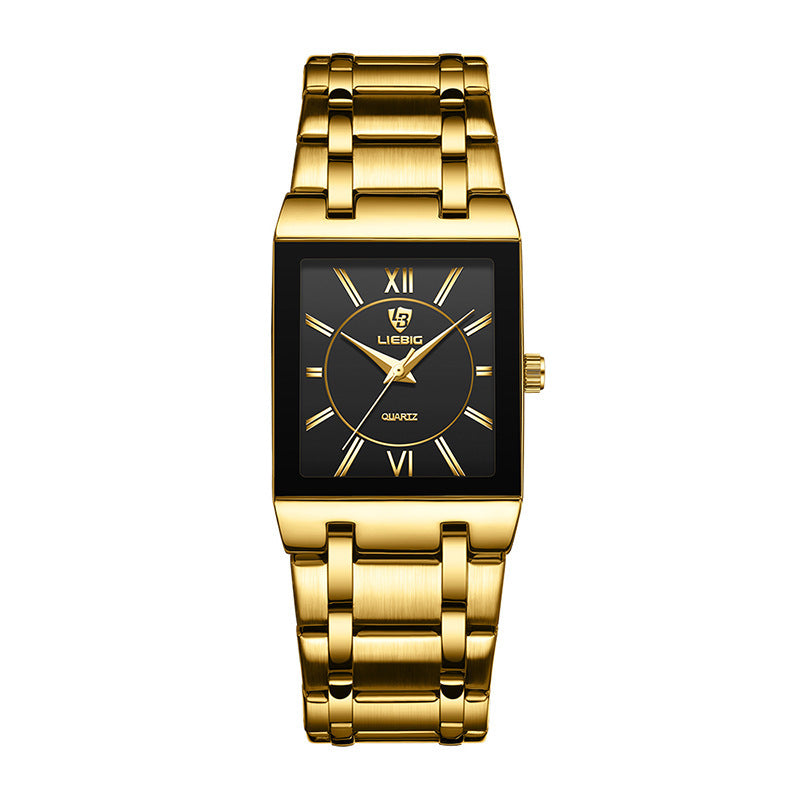 Business style couple watch with steel bracelet, square dial