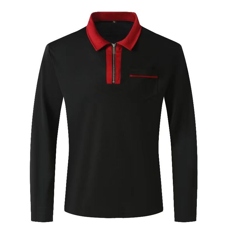 Polo à manches longues avec fermeture éclair pour hommes, automne 2024, col à revers décontracté, chemises Henley zippées, t-shirts de sport en coton pour golf et tennis avec poches