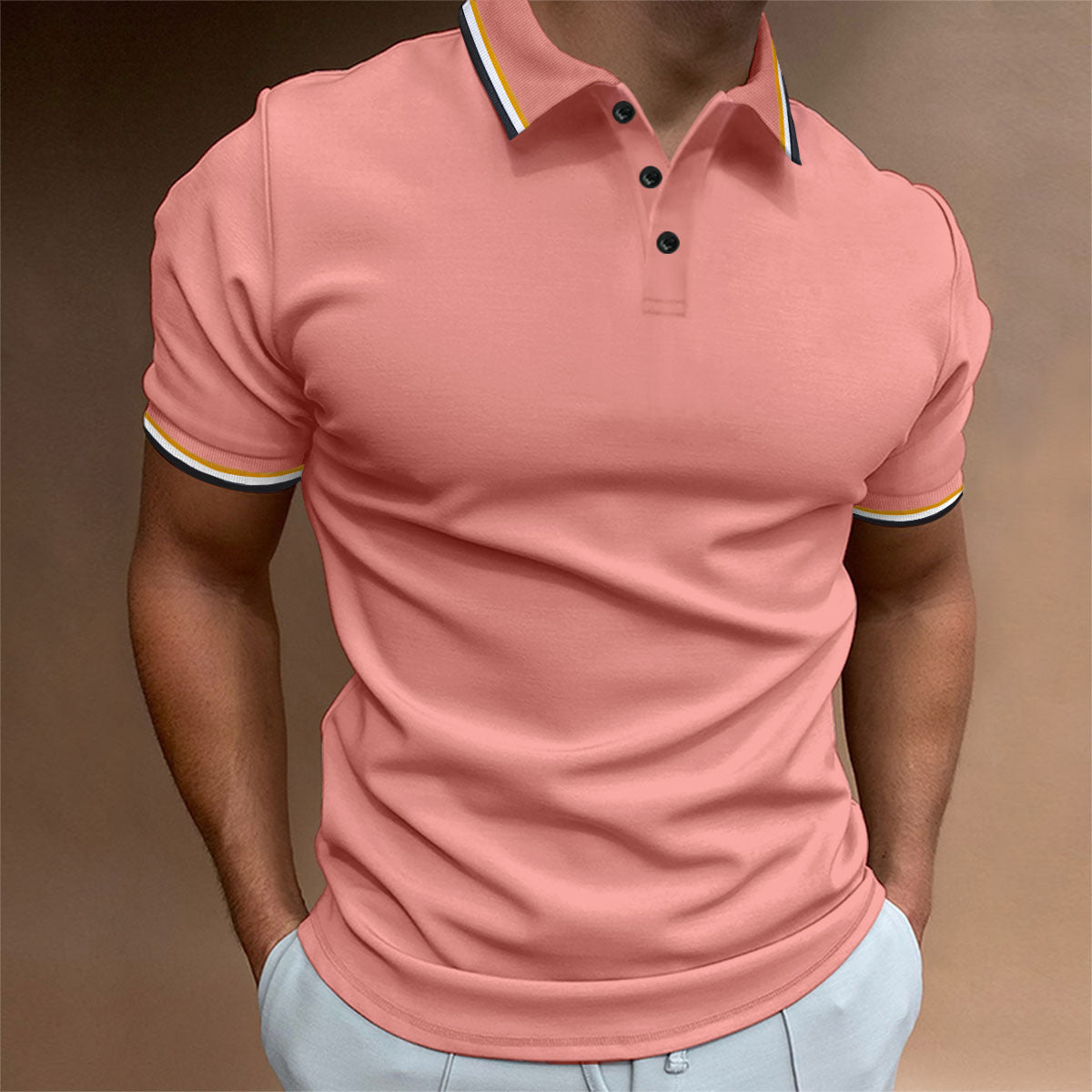 Polo slim pour hommes, T-shirt à rayures côtelées