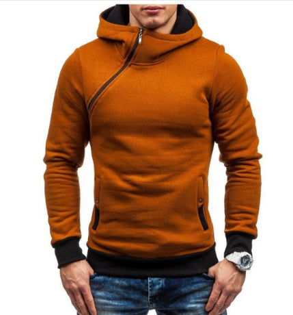 Sweat à capuche de marque, fermeture éclair oblique, couleur unie, survêtement de mode pour hommes