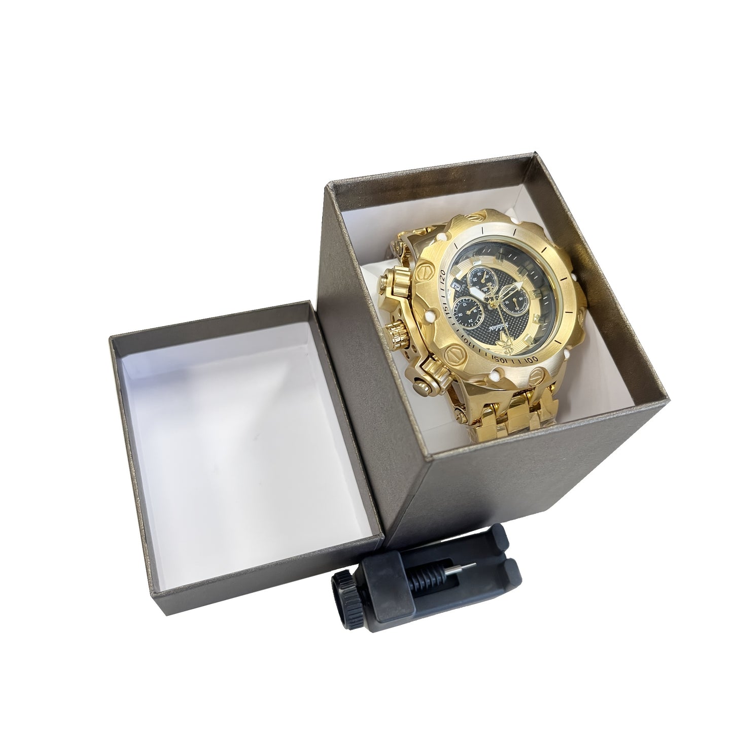 Montre à quartz pour hommes de la marque YaLaLuSi, tendance couleur dorée, résistante à l'usure, fonction calendrier luminescent, livrée avec un ajusteur de bracelet et une belle boîte cadeau. Cadeau original et éléga