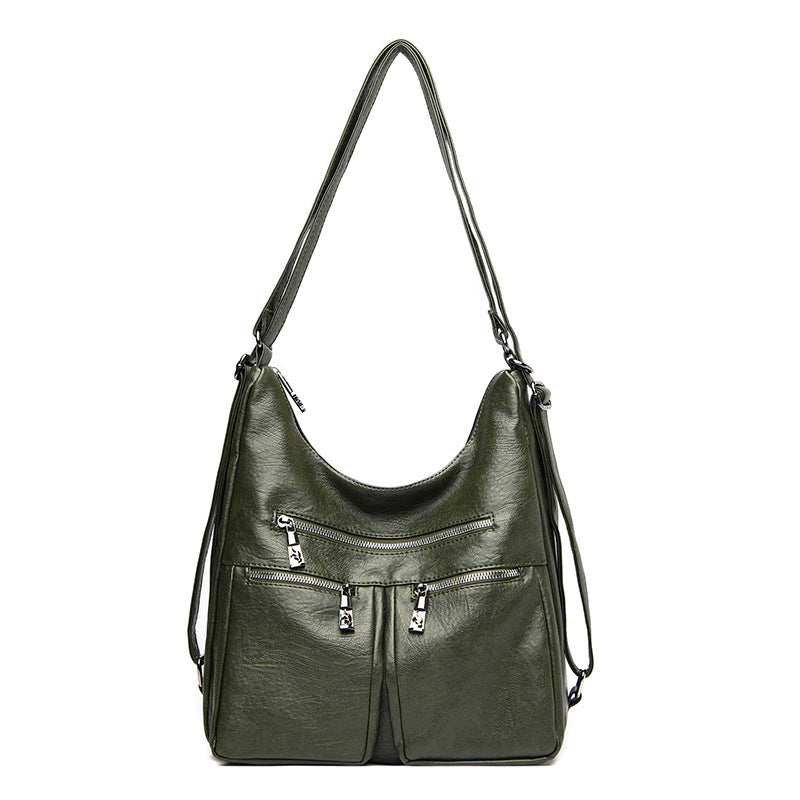 Large plain shoulder bag with washed sheepskin pattern