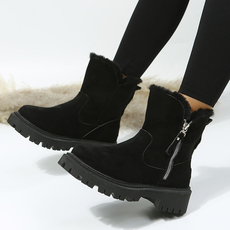 Nouvelles bottes de neige courtes en daim fourrées intégrées pour femmes, tendance hiver