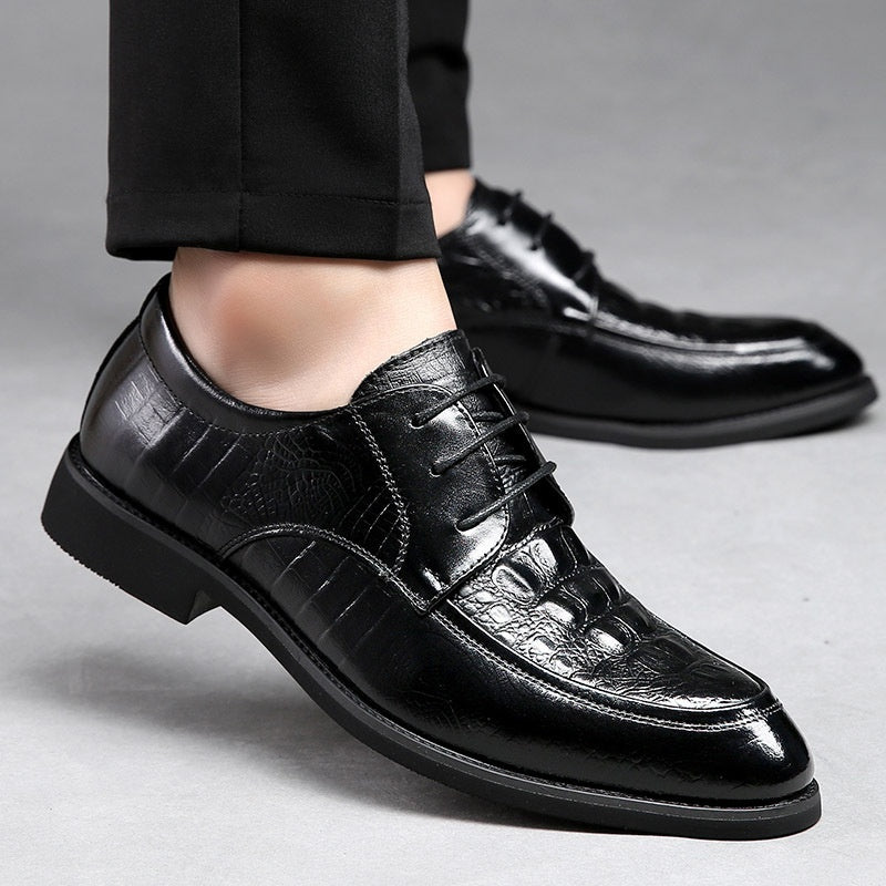 Korean Style Men's Cowhide Leather Shoes Small Size 36 Pointed Breathable Business Formal Dress Shoes