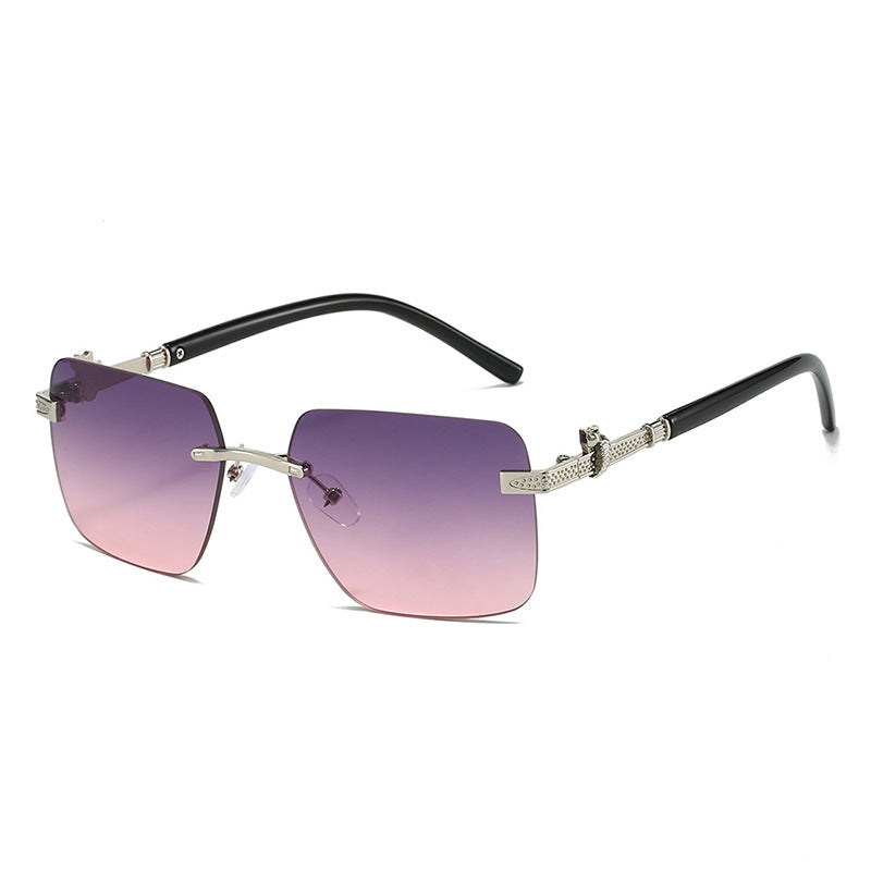 Rimless Sunglasses for Men and Women with Leopard and Snake Trim