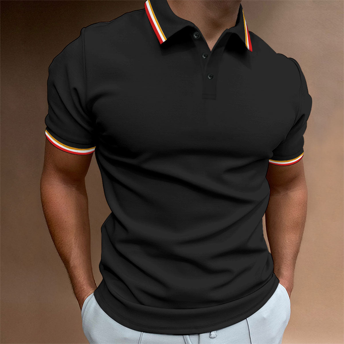 Polo slim pour hommes, T-shirt à rayures côtelées