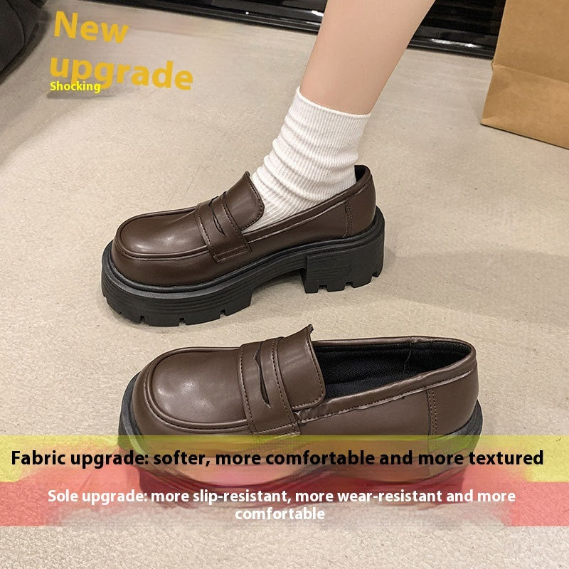 New Autumn Round Toe Thick Sole Height Increasing Single Layer Slip-on Shoes