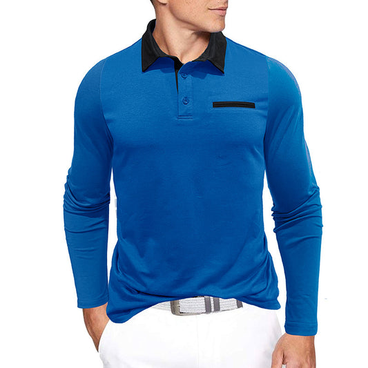 Polo à manches longues en coton pour hommes, col contrasté, automne et hiver, style européen et américain