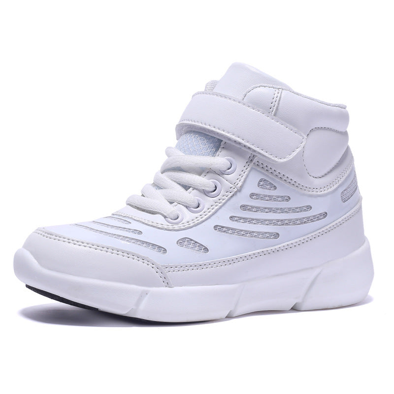 Flying Woven High Top Fluorescent Luminous LED Velcro Casual Shoes