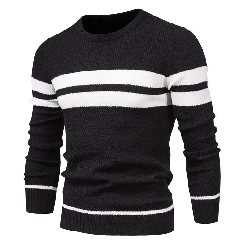 Nouveau pull d'automne pour hommes, col rond, patchwork, manches longues, chaud, slim, décontracté, mode