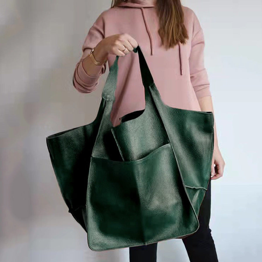 Simple and fashionable large soft leather handbag for women