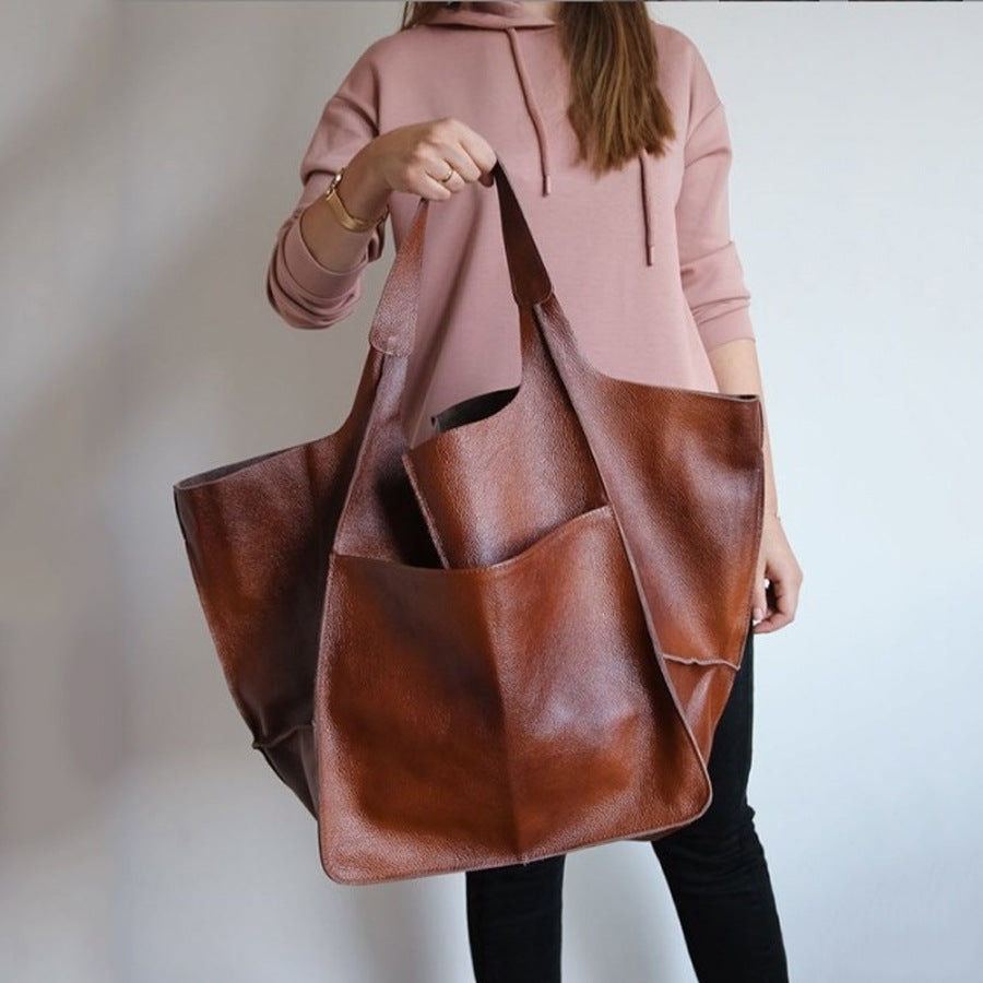 Simple and fashionable large soft leather handbag for women