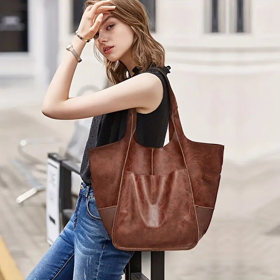 Simple and fashionable large soft leather handbag for women