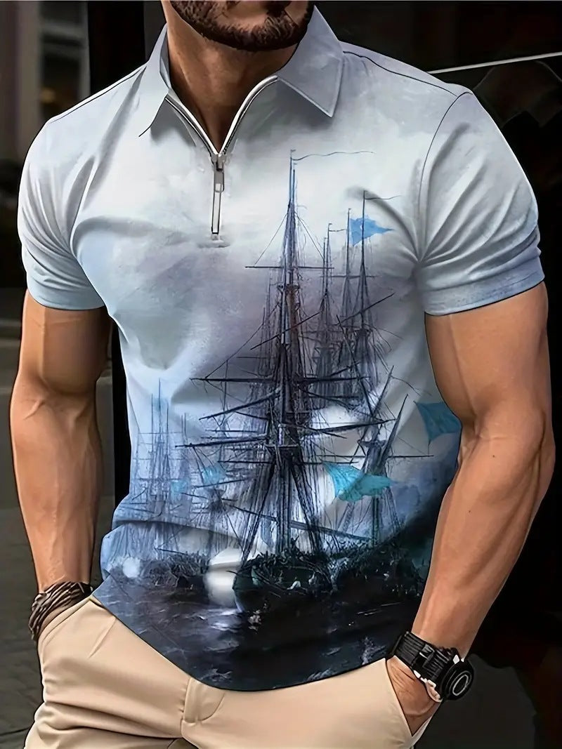 Men's Breathable and Fashionable Printed Polo Top