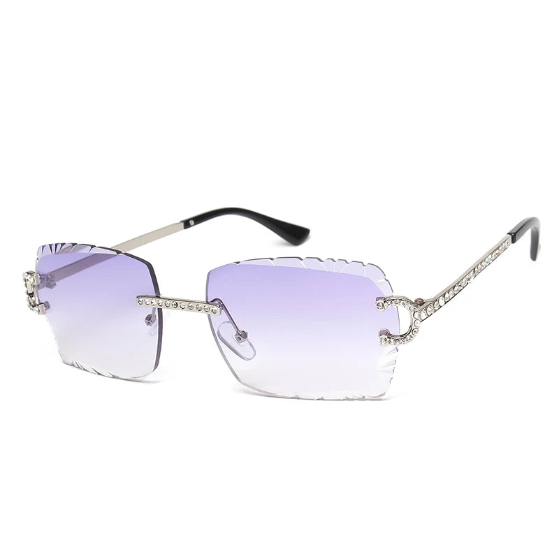 Kenbo-Lunettes de soleil carrées sans monture pour hommes et femmes, lunettes de soleil dégradées, lentille pétale vintage, coupe diamant, lunettes de soleil punk en métal, lunettes de soleil à la mode