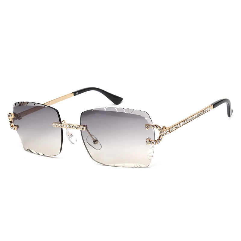 Kenbo-Lunettes de soleil carrées sans monture pour hommes et femmes, lunettes de soleil dégradées, lentille pétale vintage, coupe diamant, lunettes de soleil punk en métal, lunettes de soleil à la mode