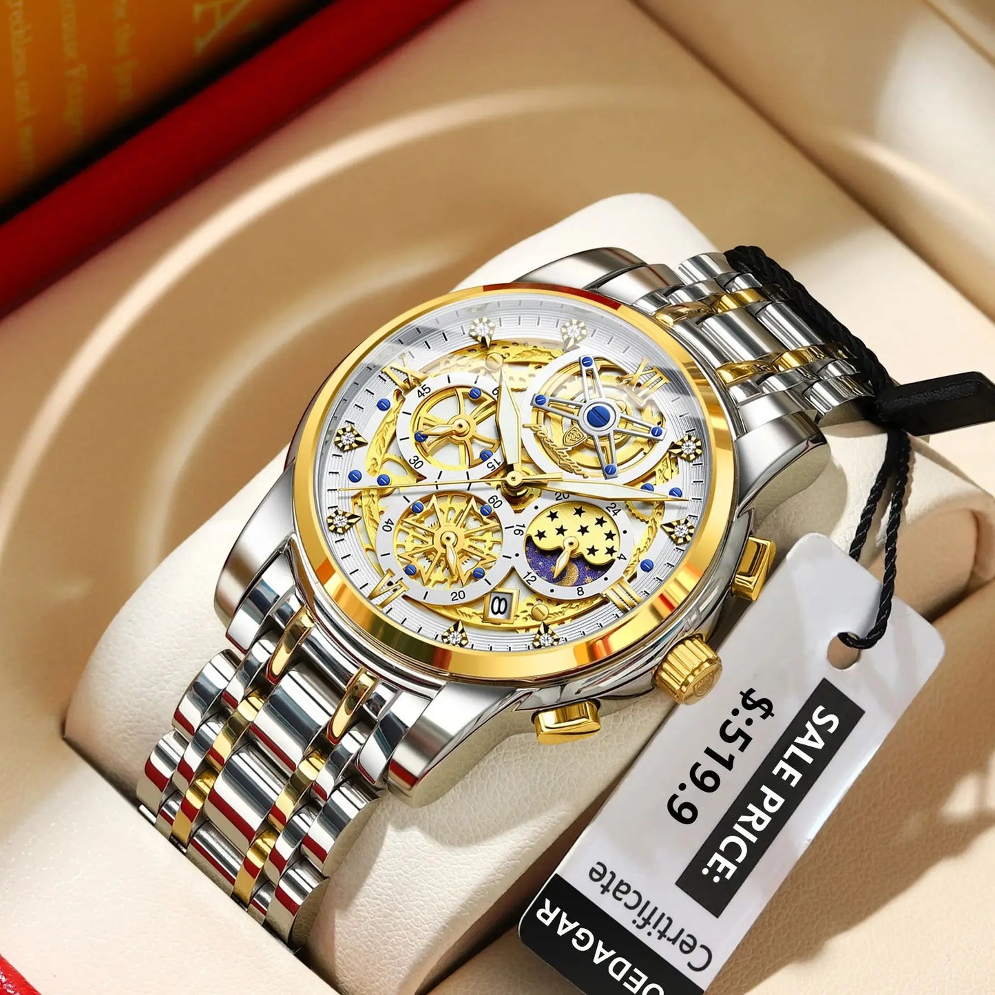 Luxury Stainless Steel Chronograph Quartz Wristwatch