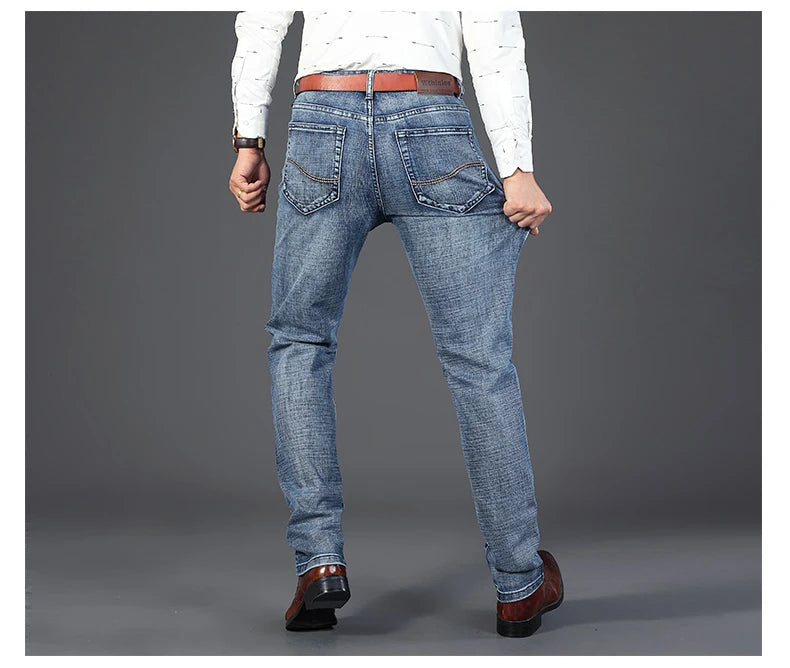 Nouveaux jeans décontractés pour hommes Wthinlee, style droit extensible, mode classique bleu noir, pantalons de travail en denim, vêtements de marque pour hommes