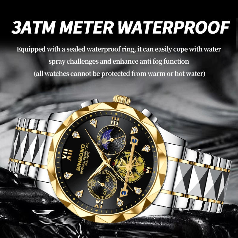 Luxury Stainless Steel Watch, Quartz Movement