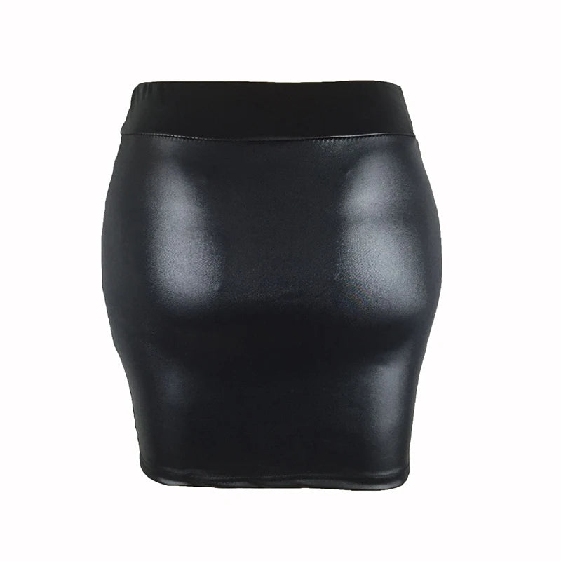 Jupe en cuir noire, moulante, taille haute, mini jupe crayon sexy et brillante, pour femmes, avec taille élastique