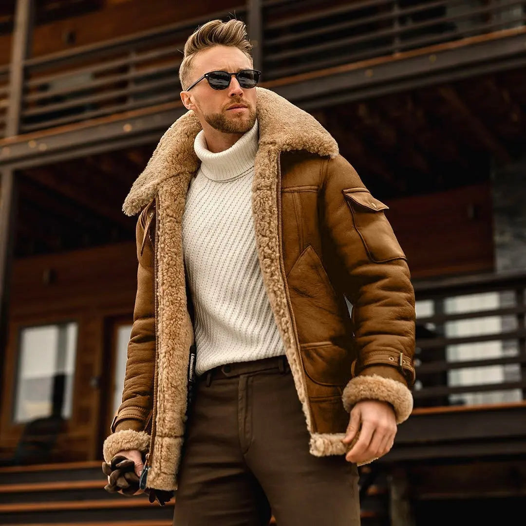 Manteau mi-long en fourrure synthétique pour hommes, épais, imitation cuir, automne et hiver