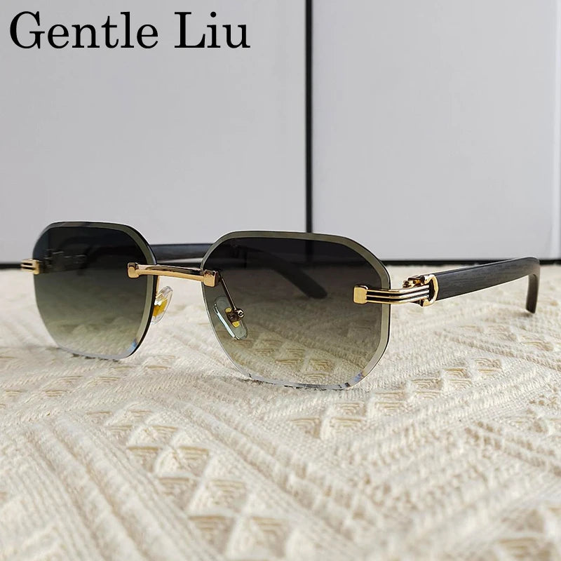 Lunettes de soleil carrées vintage sans monture pour hommes, lunettes anti-lumière bleue, lunettes sans cadre, lunettes punk, marque de luxe, UV400, 2025