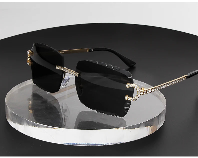 Kenbo-Lunettes de soleil carrées sans monture pour hommes et femmes, lunettes de soleil dégradées, lentille pétale vintage, coupe diamant, lunettes de soleil punk en métal, lunettes de soleil à la mode