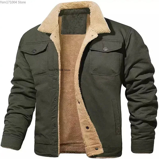 Winter Men's Bomber Jacket Lapel Solid Color Thick Warm Cargo Jacket High-quality Male Plush Thicken Wool Coats 3XL Men Clothing LA TendanceStore multi service