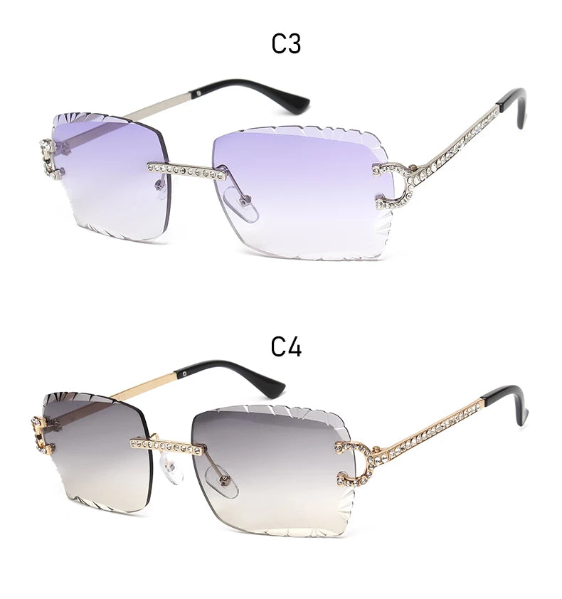 Kenbo-Lunettes de soleil carrées sans monture pour hommes et femmes, lunettes de soleil dégradées, lentille pétale vintage, coupe diamant, lunettes de soleil punk en métal, lunettes de soleil à la mode