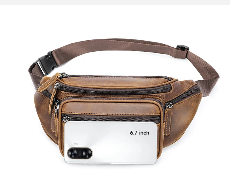 WESTAL Horsehide Leather Belt Bags for Men, Phone Waist Bags, Men's Sports Waist Bag, Zipper Crossbody Bag, Men's Fanny Pack, 8879