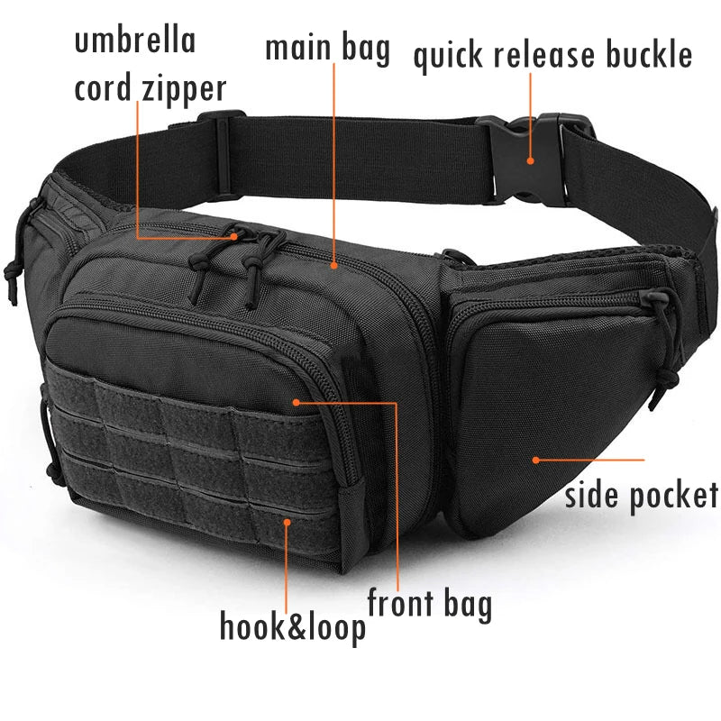 Men's Waterproof Nylon Fanny Pack Belt Bumbag Molle EDC Phone Pouch Hunting Climbing Camping