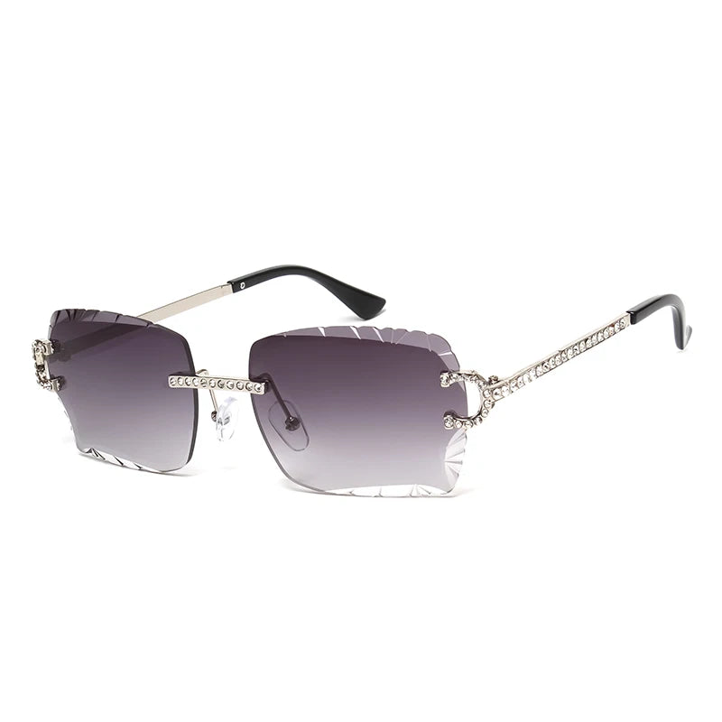 Kenbo-Lunettes de soleil carrées sans monture pour hommes et femmes, lunettes de soleil dégradées, lentille pétale vintage, coupe diamant, lunettes de soleil punk en métal, lunettes de soleil à la mode