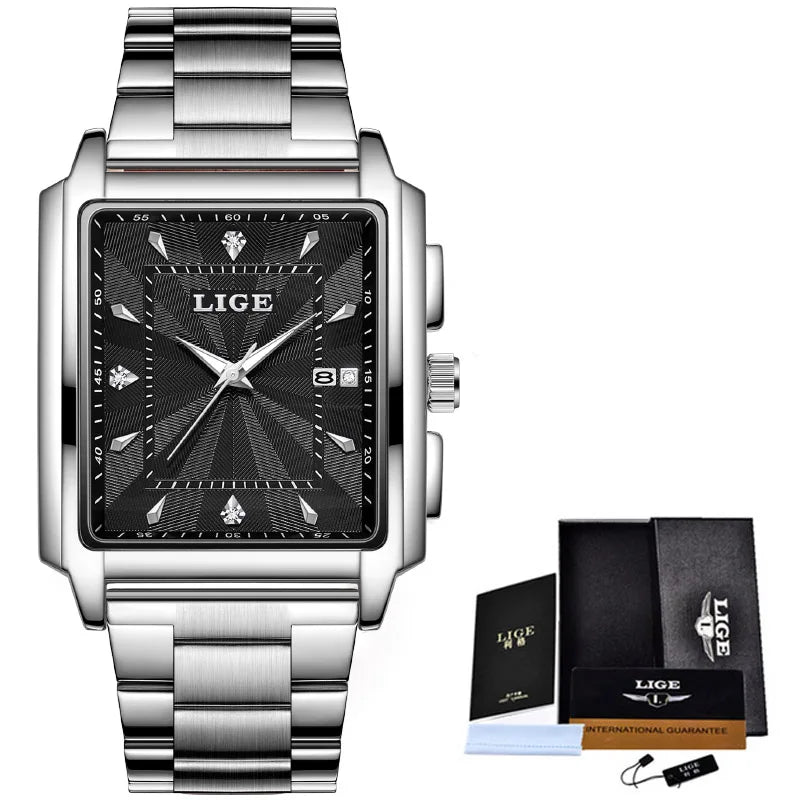 Montre à Quartz Dorée LIGE pour Hommes - Carrée, de Luxe, avec Bracelet en Acier Inoxydable LA TendanceStore multi service