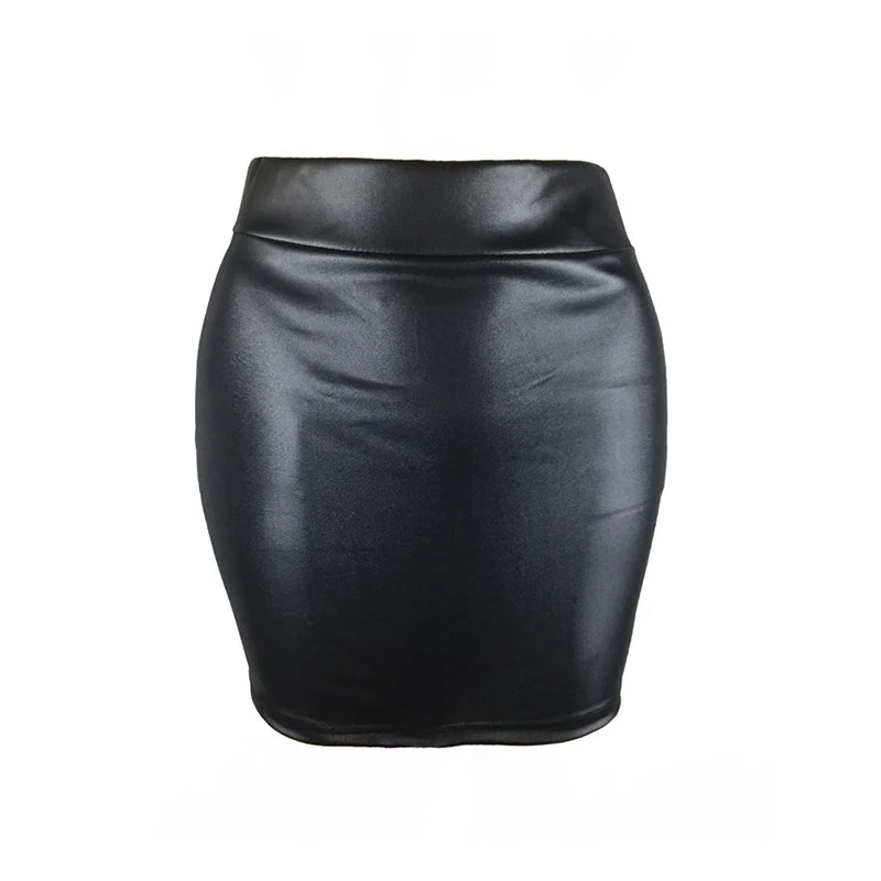 Jupe en cuir noire, moulante, taille haute, mini jupe crayon sexy et brillante, pour femmes, avec taille élastique