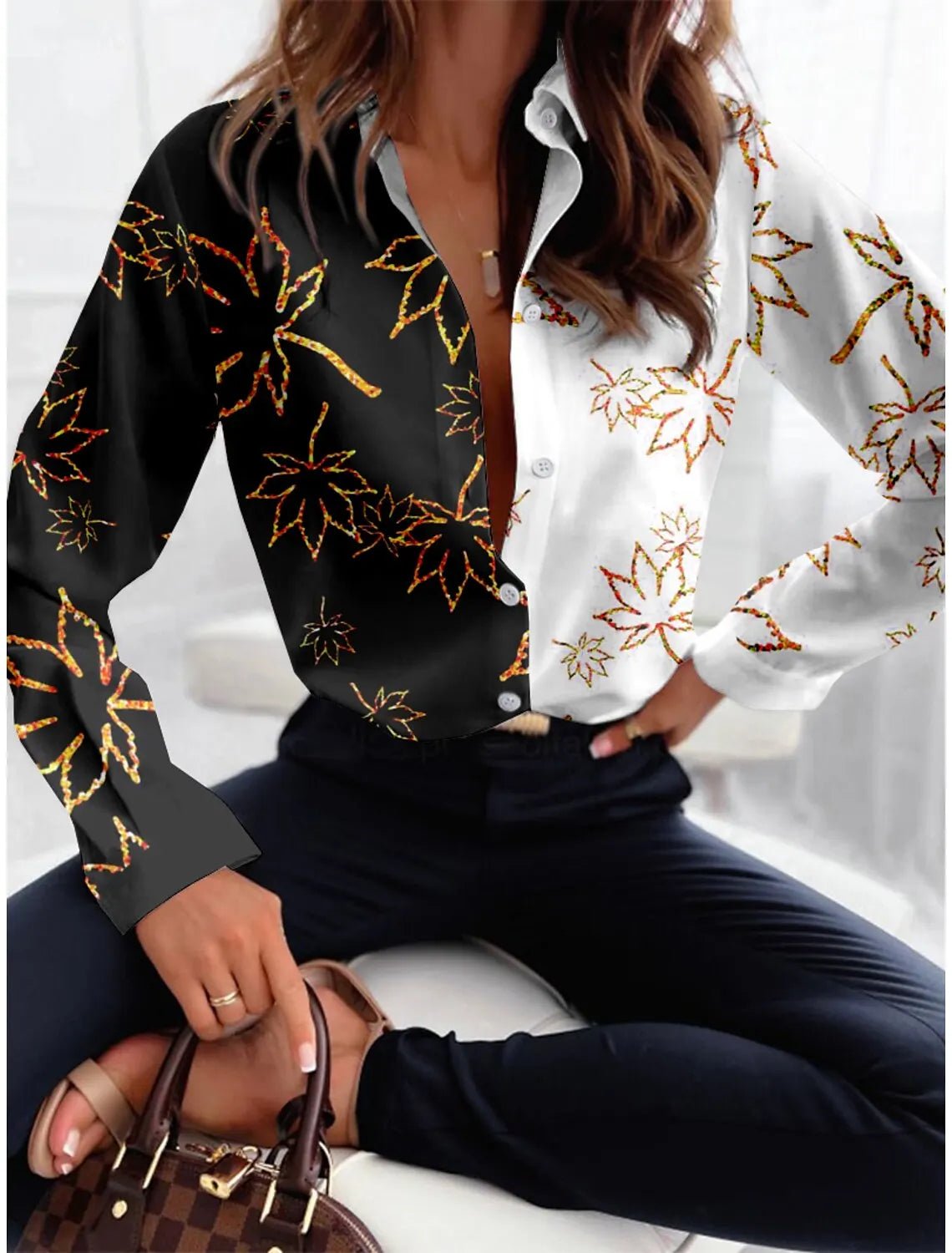 Chemise Boutonnée Texturée Imprimée pour Femmes, Mode, Tempérament, Manches Longues, Bureau, Automne 2024, Décontractée. LA TendanceStore multi service