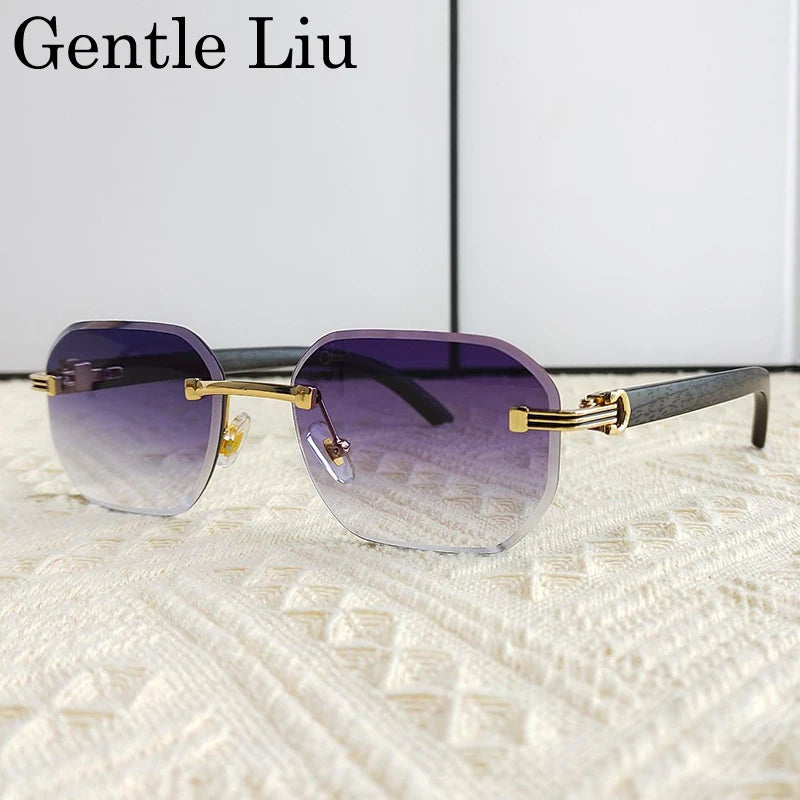 Lunettes de soleil carrées vintage sans monture pour hommes, lunettes anti-lumière bleue, lunettes sans cadre, lunettes punk, marque de luxe, UV400, 2025