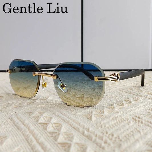 Lunettes de soleil carrées vintage sans monture pour hommes, lunettes anti-lumière bleue, lunettes sans cadre, lunettes punk, marque de luxe, UV400, 2025