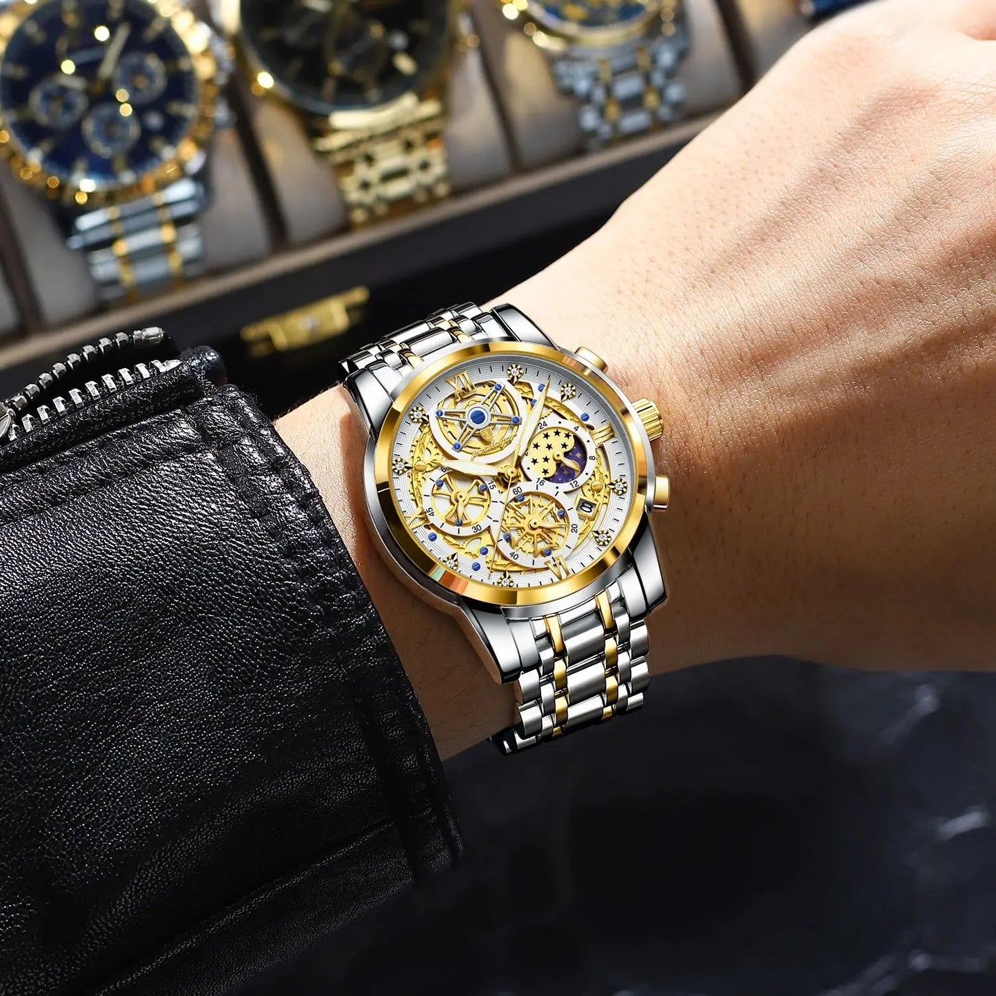 Luxury Stainless Steel Chronograph Quartz Wristwatch