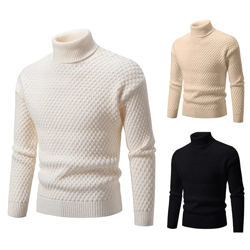 Pull à col roulé automne-hiver 2024 pour hommes, slim fit, tricoté, mode, chaud, décontracté, manches longues