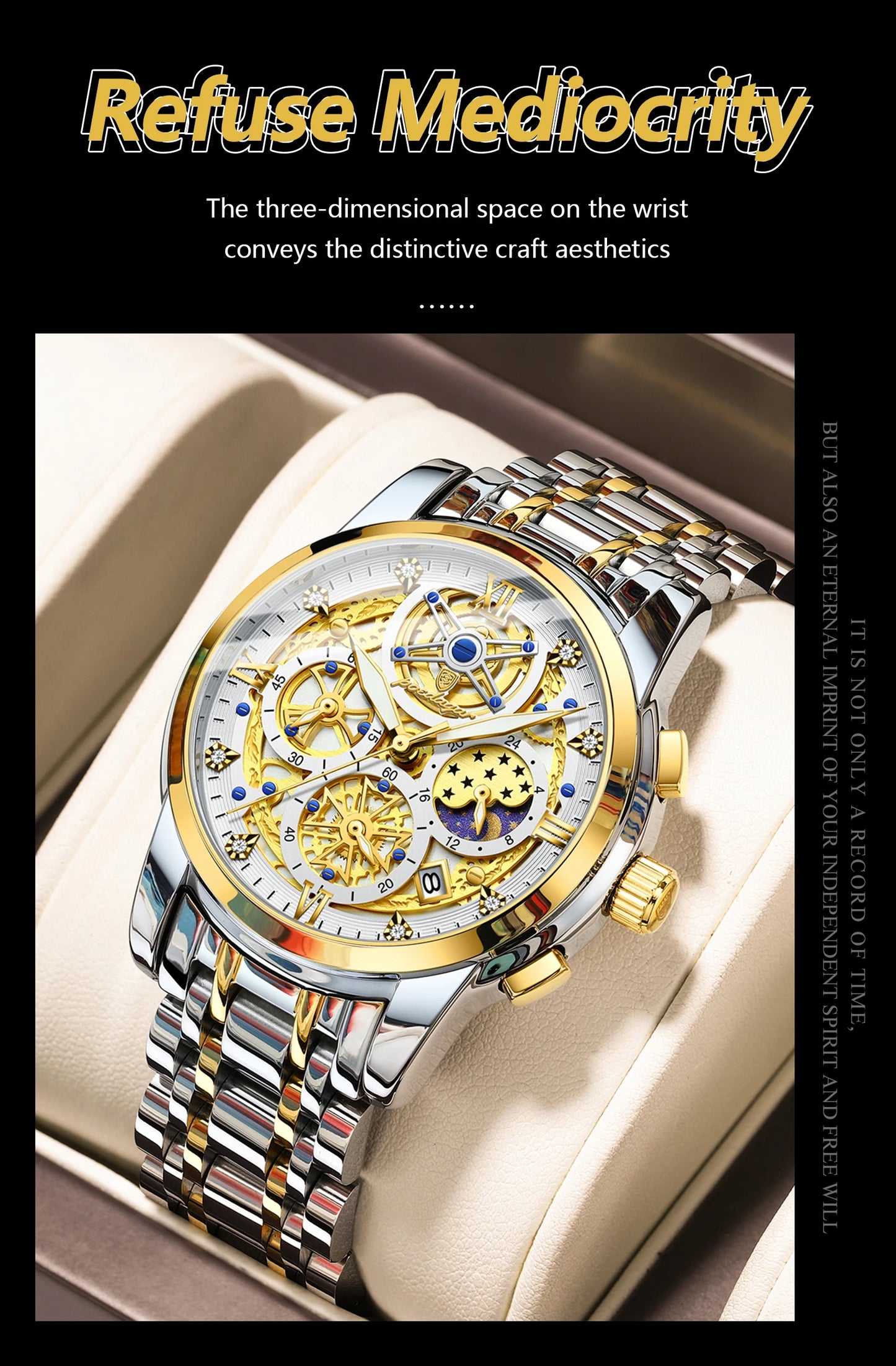 Luxury Stainless Steel Chronograph Quartz Wristwatch