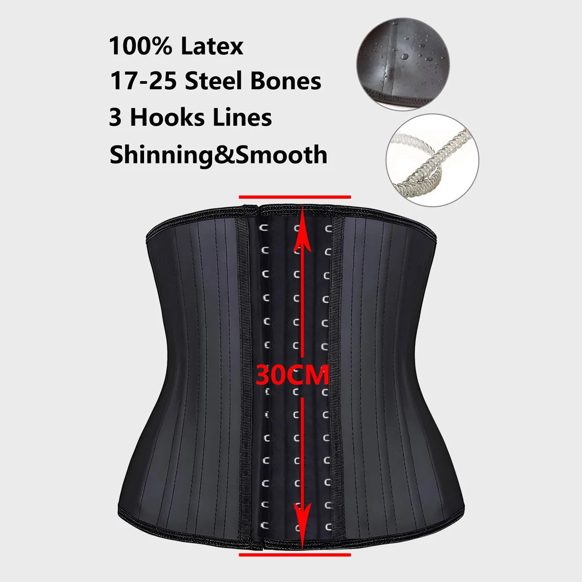 Corset de torse de 30 cm pour femmes, ceinture de taille en latex, bande serrée, silhouette mince, gestionnaire de taille, 25 os en acier, bande abdominale