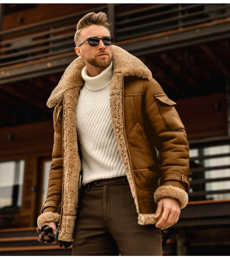 Veste en fourrure allinone pour hommes, manteau mi-long, imitation cuir épaissi, automne et hiver