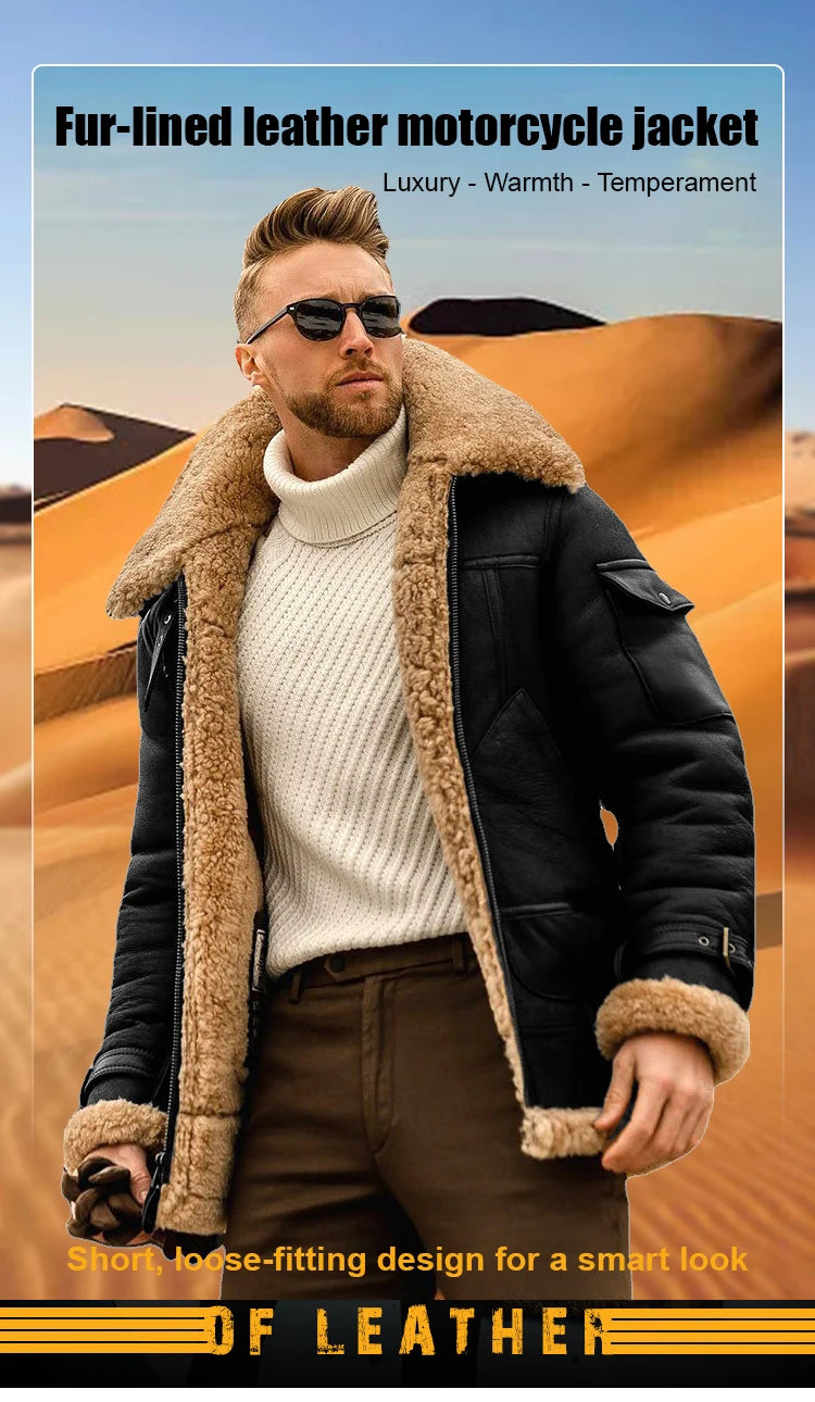 Manteau mi-long en fourrure synthétique pour hommes, épais, imitation cuir, automne et hiver