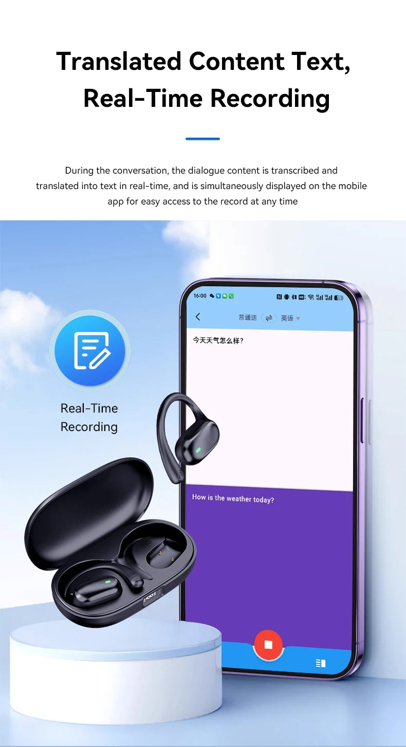 Wireless Bluetooth Headphones with Intelligent Campanvocal, Earphones, Real-time Translation, Multi-languages, Top, New, 2024, 144