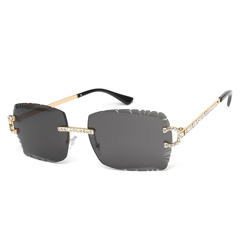 Kenbo-Lunettes de soleil carrées sans monture pour hommes et femmes, lunettes de soleil dégradées, lentille pétale vintage, coupe diamant, lunettes de soleil punk en métal, lunettes de soleil à la mode