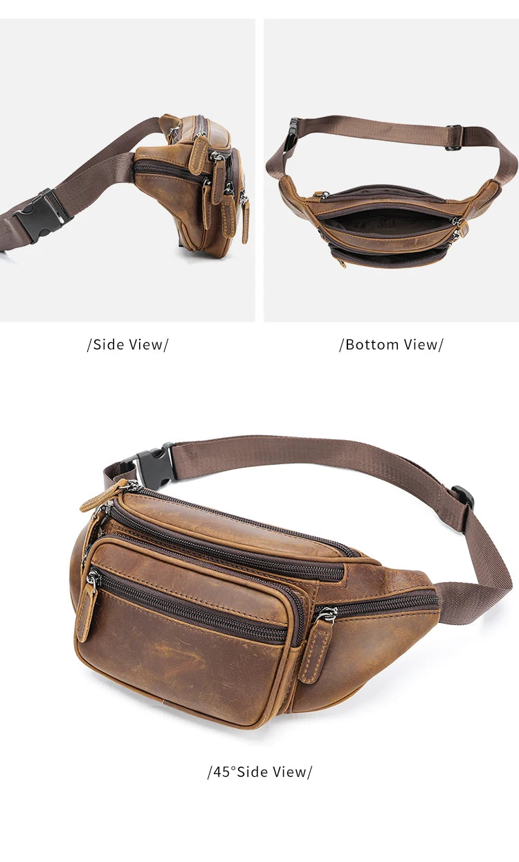 WESTAL Horsehide Leather Belt Bags for Men, Phone Waist Bags, Men's Sports Waist Bag, Zipper Crossbody Bag, Men's Fanny Pack, 8879