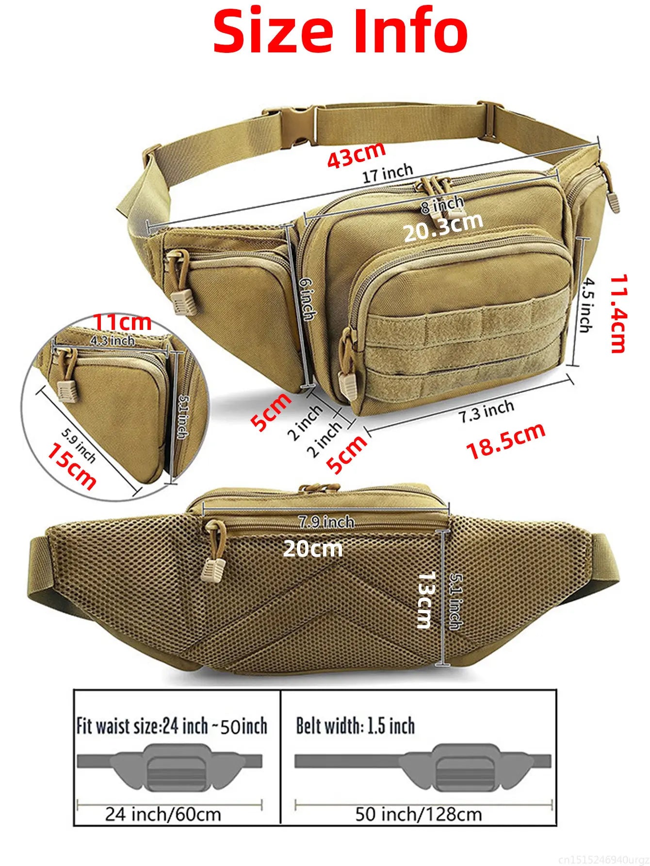 Men's Waterproof Nylon Fanny Pack Belt Bumbag Molle EDC Phone Pouch Hunting Climbing Camping