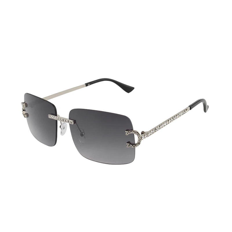 Kenbo-Lunettes de soleil carrées sans monture pour hommes et femmes, lunettes de soleil dégradées, lentille pétale vintage, coupe diamant, lunettes de soleil punk en métal, lunettes de soleil à la mode